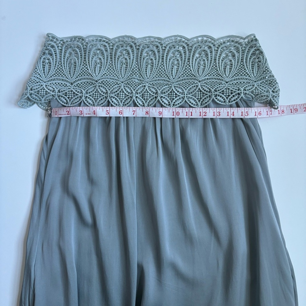 Self-Portrait Lace Shouldered Maxi Dress Silk Blend  Ice Grey Size 2 - Picture 16 of 17